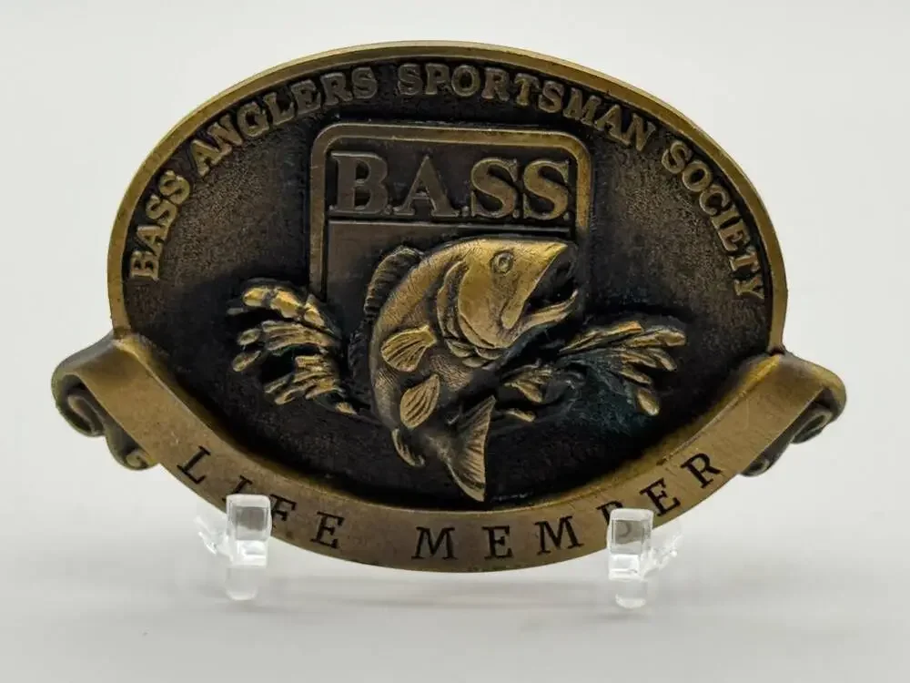 Bass Anglers Sportsman Society BASS Life Member Brass Belt Buckle Western Cowboy
